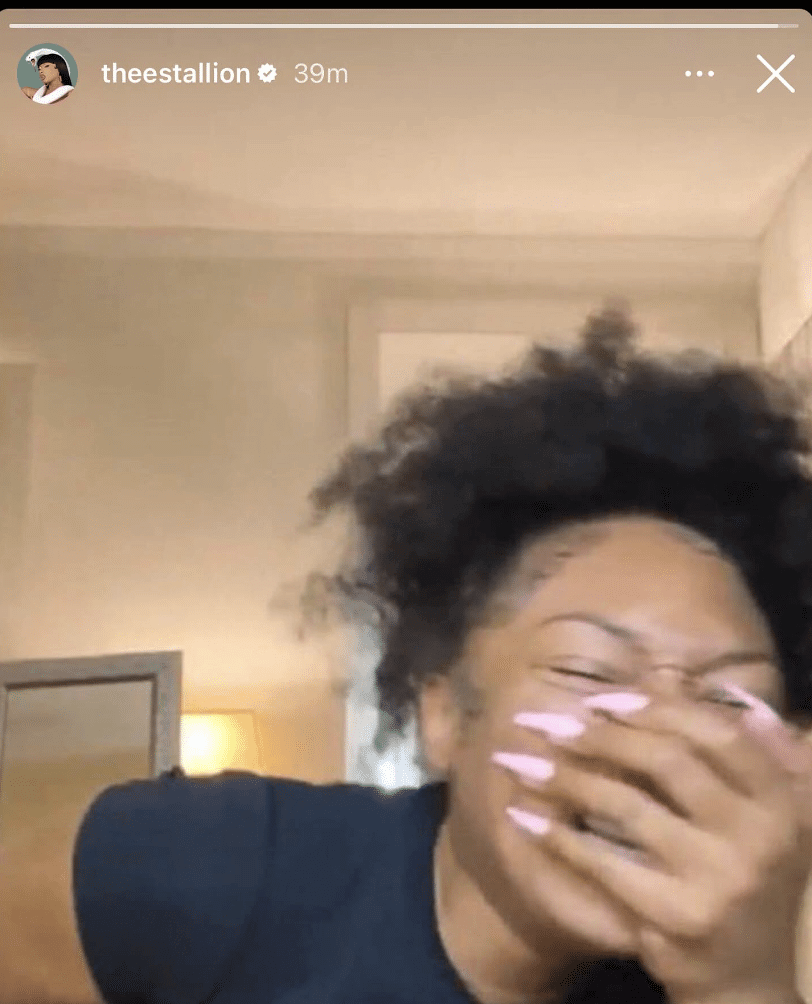 Megan Thee Stallion laughing on IG Stories. 